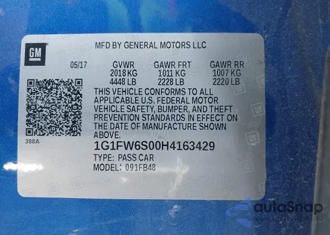 2017 Chevrolet Bolt Ev Lt z USA, uszkodzony, nr VIN 1G1FW6S00H4163429